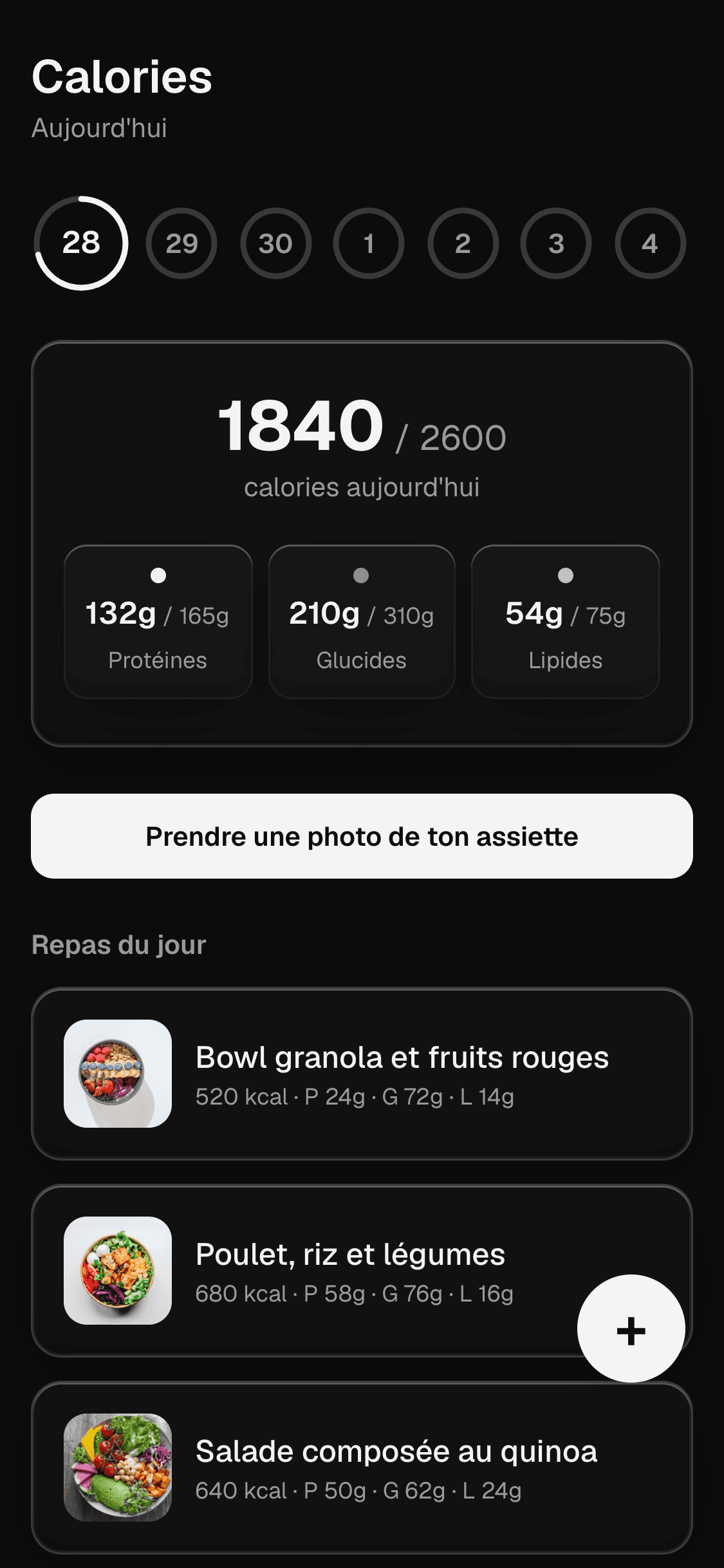 Tracker de calories dans Hyvex